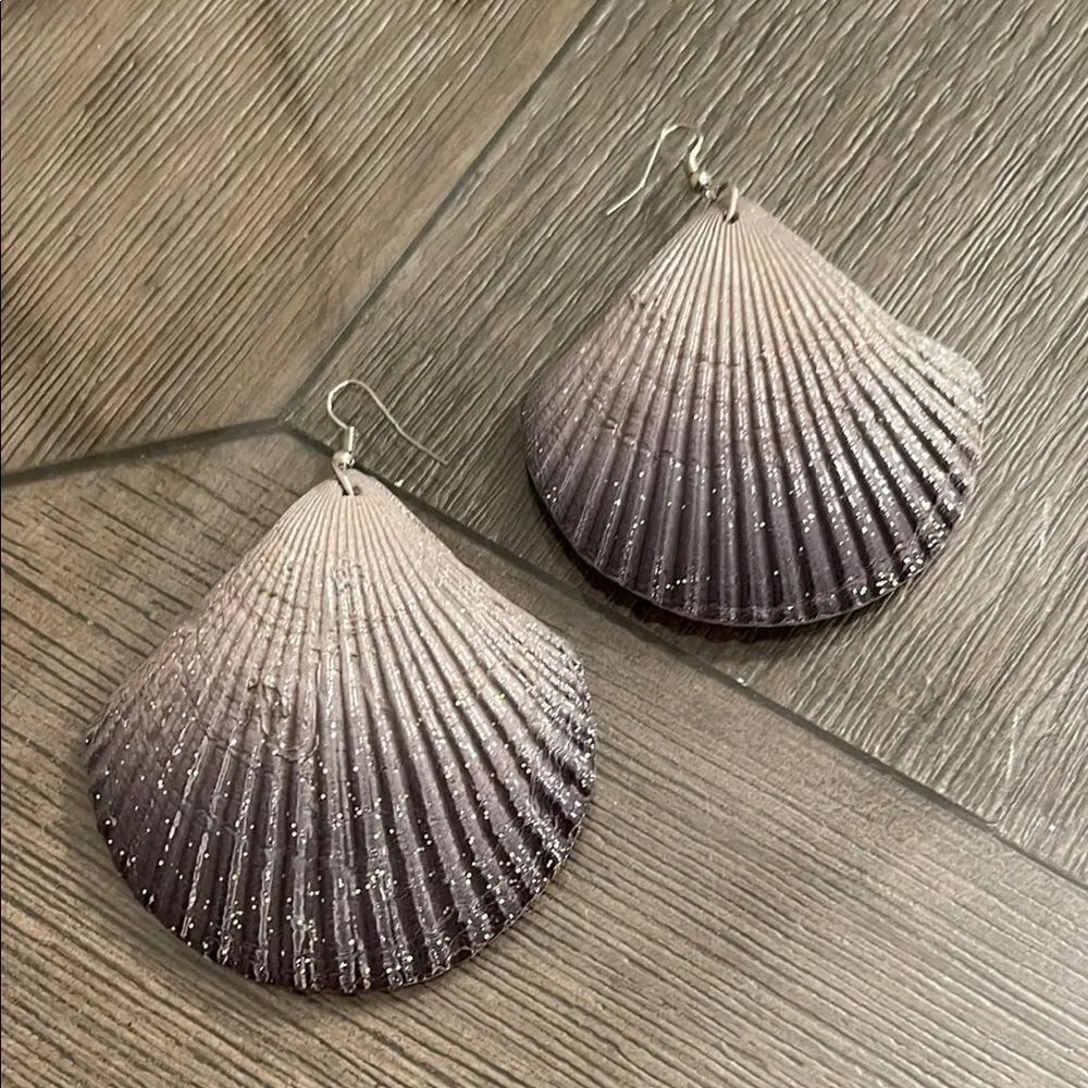 Large Grey Ombré Shell Earrings , Mermaid core